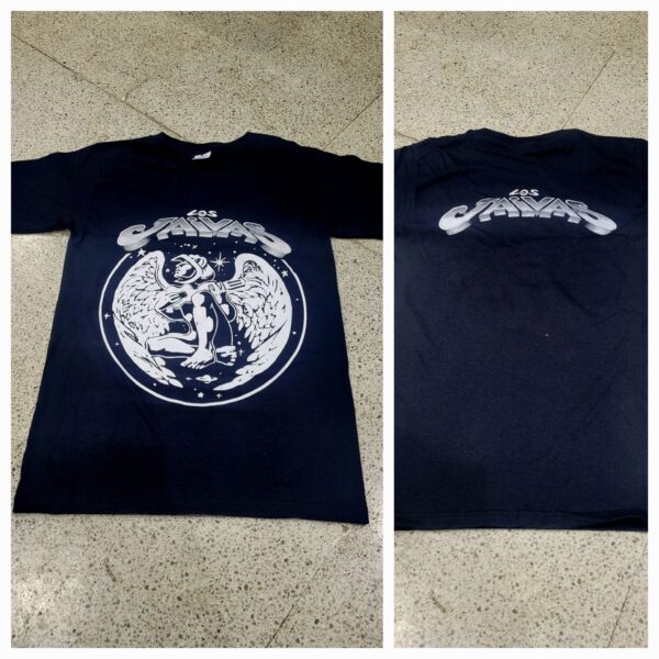 polera manga corta color negro los jaivas diseño blanco