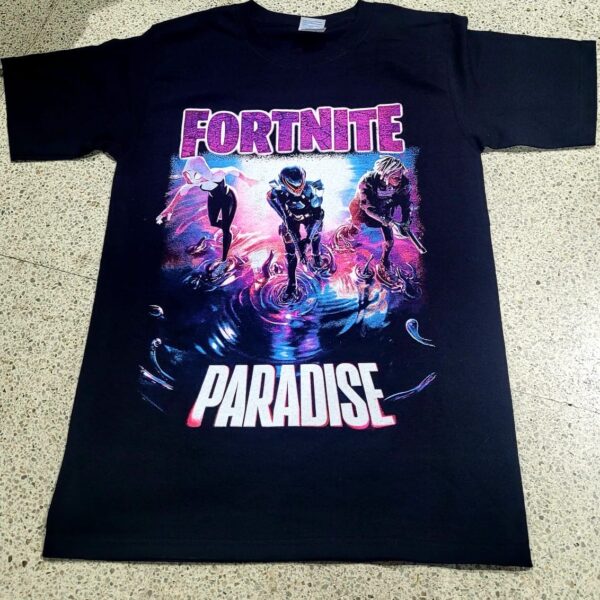 polera manga corta color negro fortnite paradise