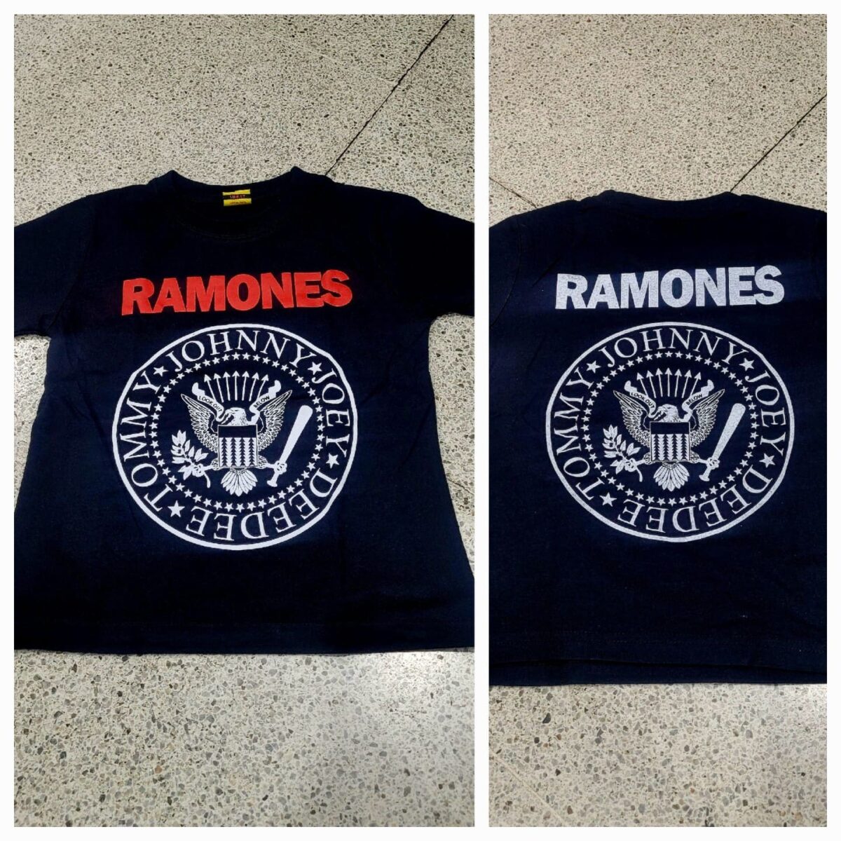 polera manga corta color negro niño ramones logo