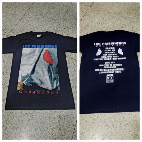polera manga corta color negro los prisioneros corazones