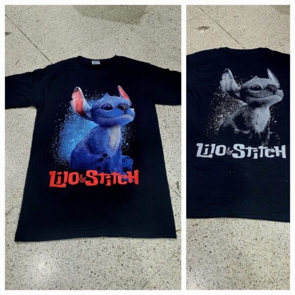 polera manga corta color negro lilo y stitch